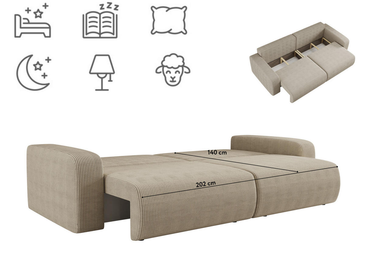 SCHLAFSOFA MILANO und Bettkasten Stoff Poso Dunkelbeige - Cappuccino, Holz (246/83/98cm) - Kaiser Möbel
