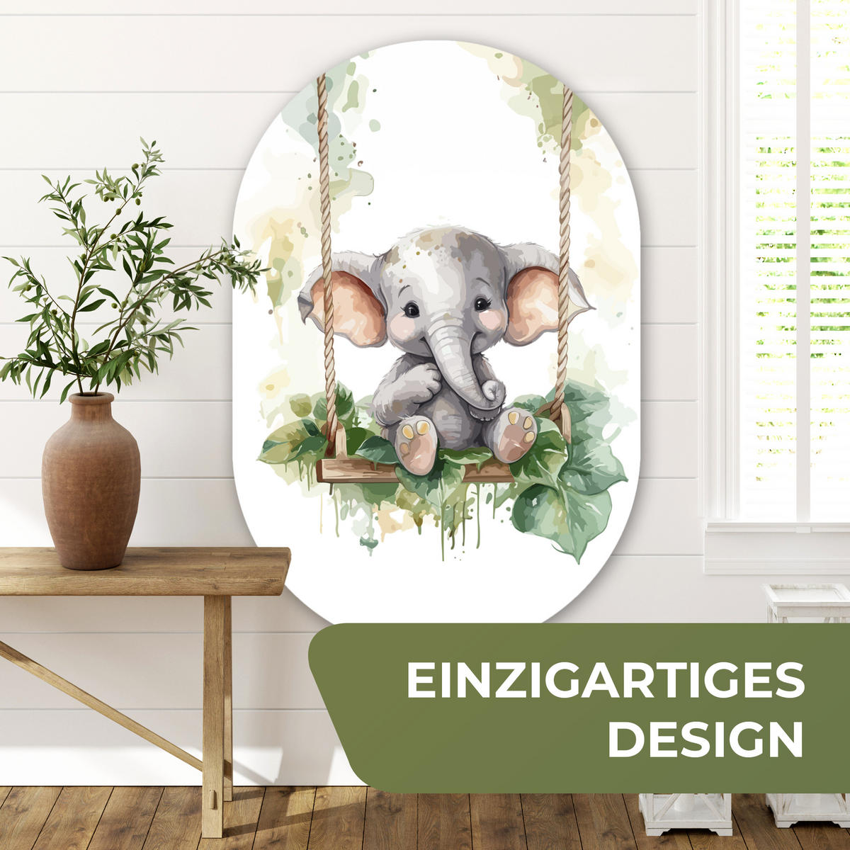 WANDBILD Elefant - Tier - Kinder - Dschungel 80x120 cm - Hellgrau, Kunststoff (80/120cm) - MuchoWow
