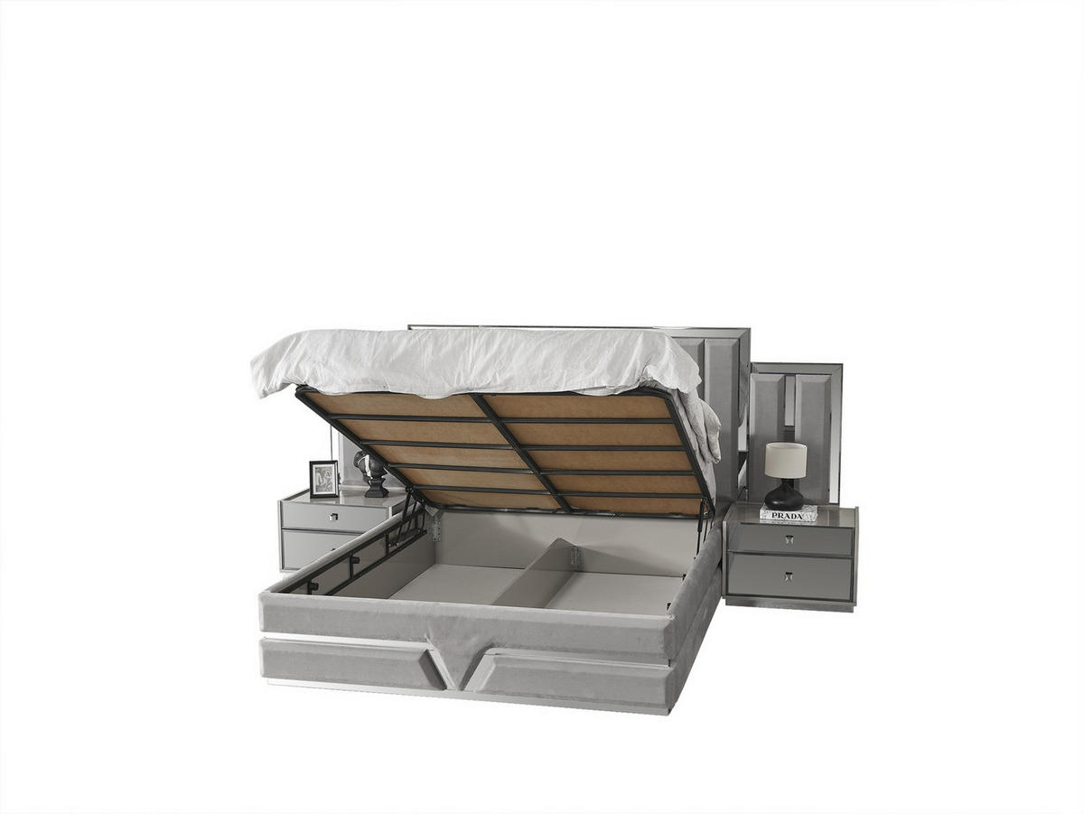 BETTANLAGE Vionera Typ-2 Bett mit Kopfteil 2 Nachttischen und Kommode - Beige, Holzwerkstoff (160/200cm)