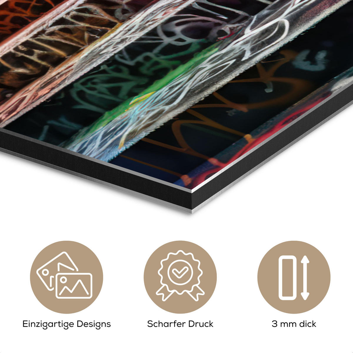 METALLBILD Treppe - Graffiti - Farben - Kunst 60x90 cm - Multicolor, Metall (60/90cm) - MuchoWow