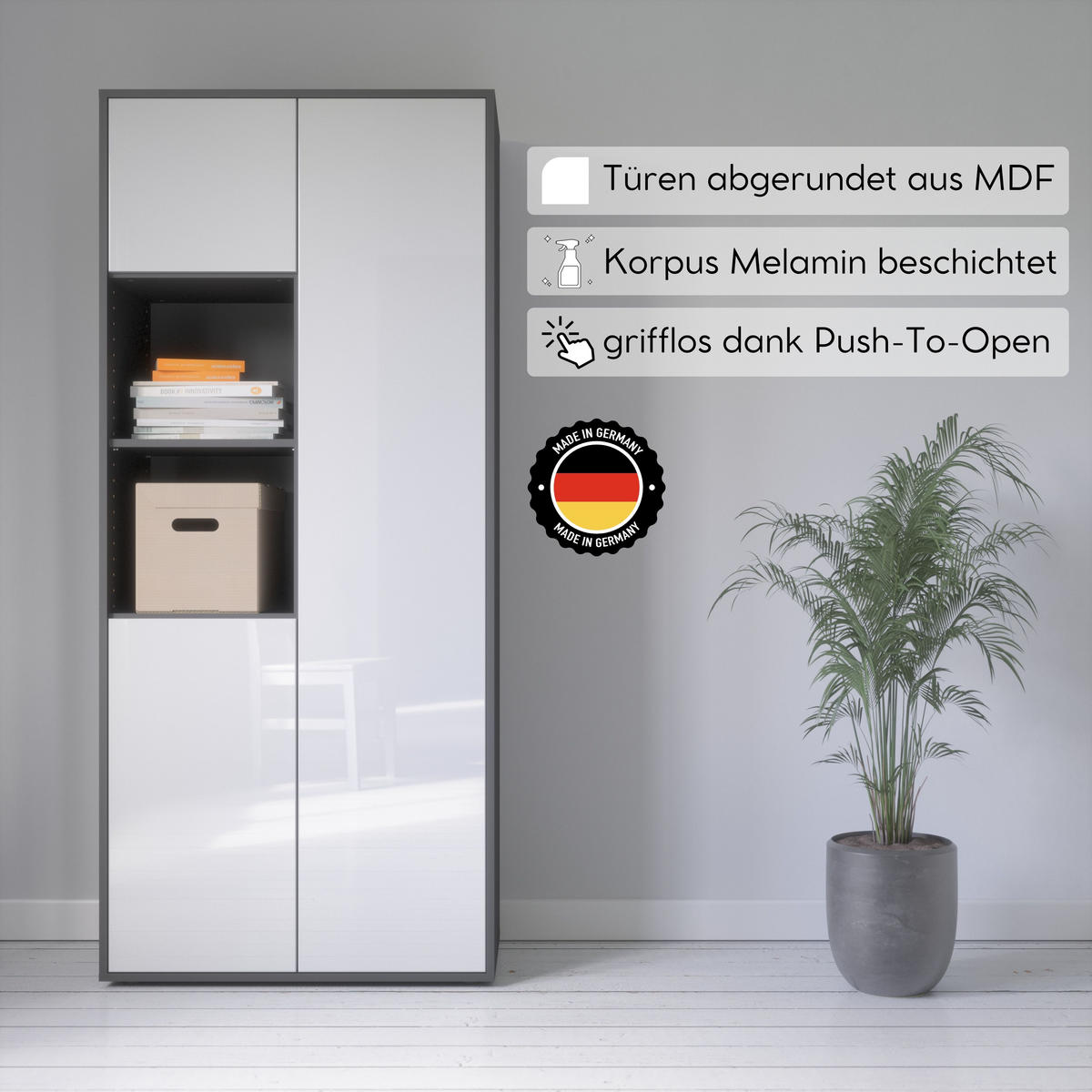 AKTENSCHRANK Amira T20 Weiß Hochglanz 180/80/40 cm - Weiß Hochglanz, Holzwerkstoff (80/180/40cm) - SIMPLYFURN