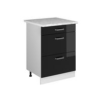 UNTERSCHRANK R-Line Schwarz Hochglanz 60 cm mit Schubladen - Schwarz Hochglanz/Weiß, Holzwerkstoff (60/81.6/60cm) - Vicco