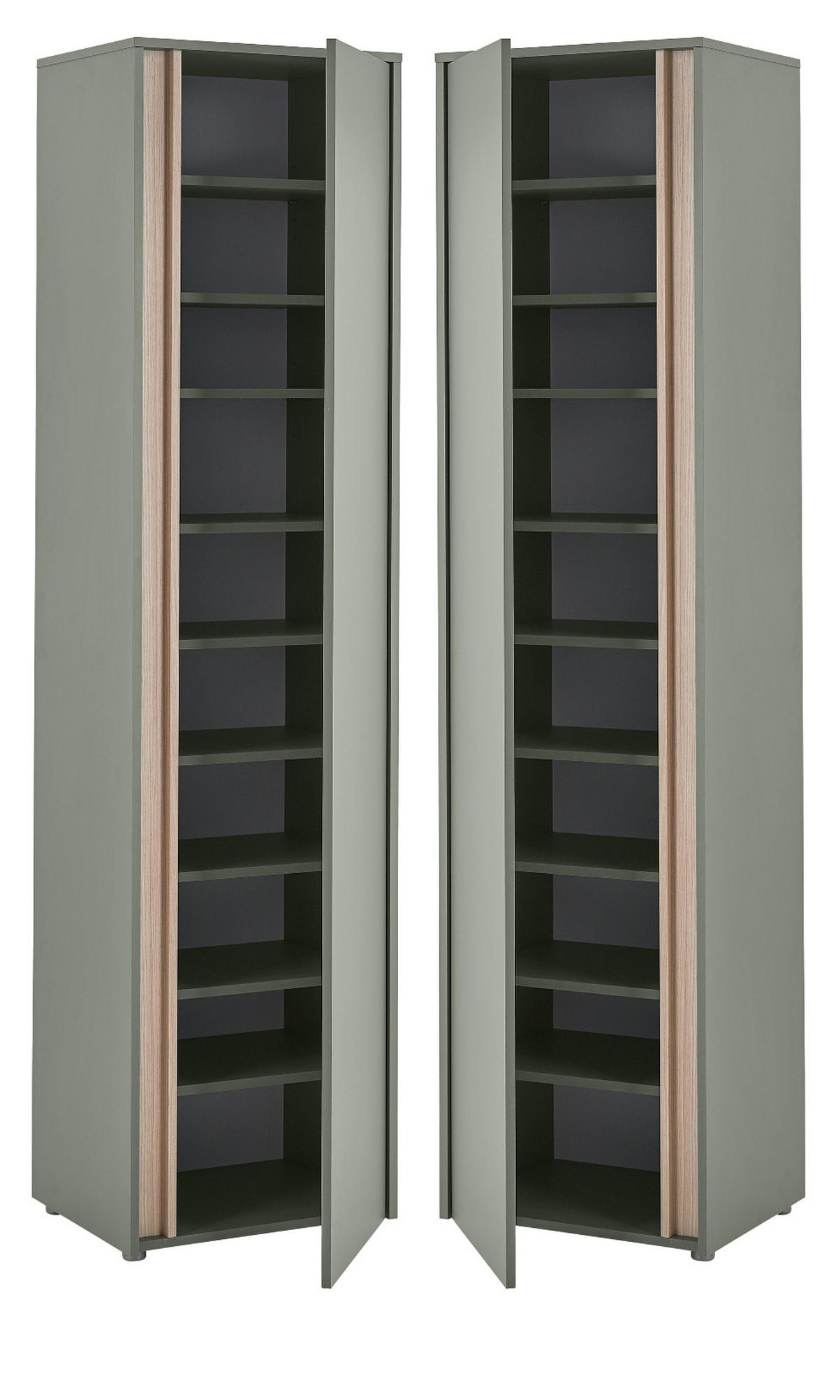 SCHUHSCHRANK in Salbei Grün und Eiche, großer Flurschrank 50 x 200 cm, variabel bis 10 Fächer - Salbeigrün/Eichefarben, Holz/Holzwerkstoff (50/200/40cm) - Furn.Design