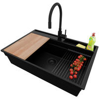 GRANITSPÜLE Oslo Pocket, 2-er set Alles Schwarz 78/53 cm 1 Becken + Küchenarmatur 40/38 cm + Ablauf-Set + Küchenzubehörset ab 80er Unterschrank - Beige/Schwarz, Kunststoff (78/20/53cm) - Primagran