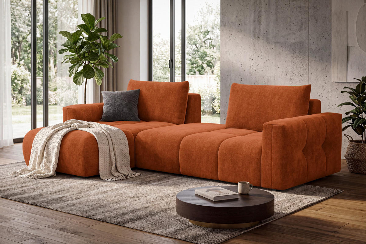 ECKSOFA VERONA 4-Sitzer LINKS, Orange - Schwarz/Orange, Holz/Textil (282/173cm) - Courtois Laville