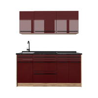 SINGLEKÜCHE R-Line, Rot Hochglanz/Goldkraft Eiche, 160 cm Arbeitsplatte Anthrazit - Honigeiche/Rot, Holzwerkstoff (160/81.6/60cm) - Vicco