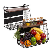 2XNÁSTENNÝ ovocný košík - čierna, kov/drevo (30cm) - Relaxdays