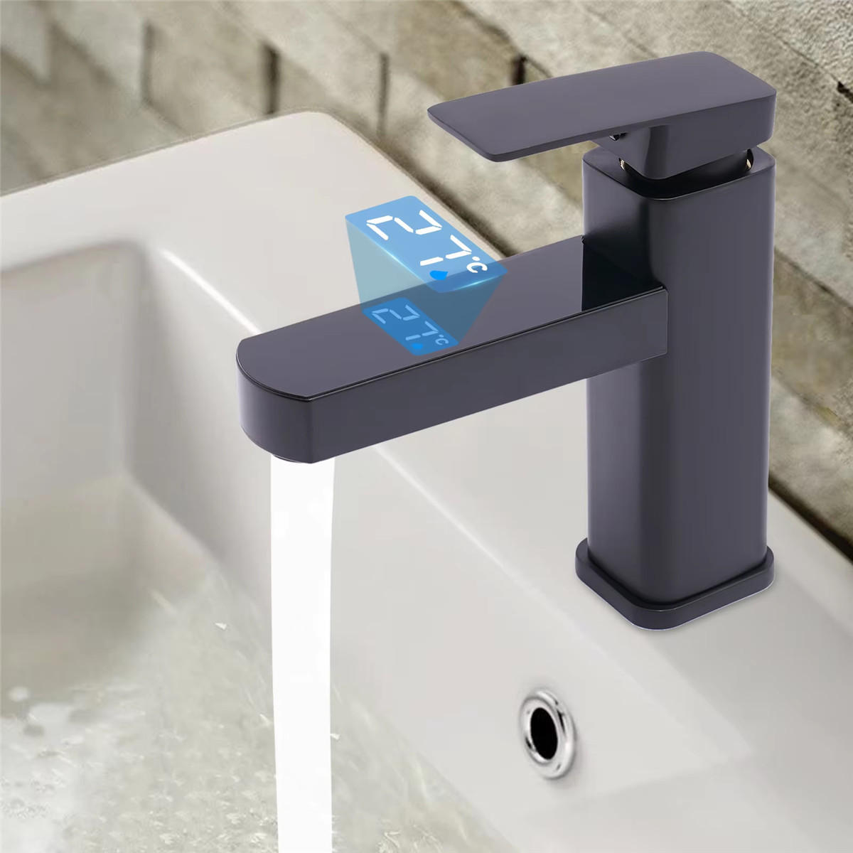 WASCHTISCHARMATUR Schwarz Digitalanzeige Einhebel - Schwarz, Metall (12.5/17.5/3.5cm) - Kaket