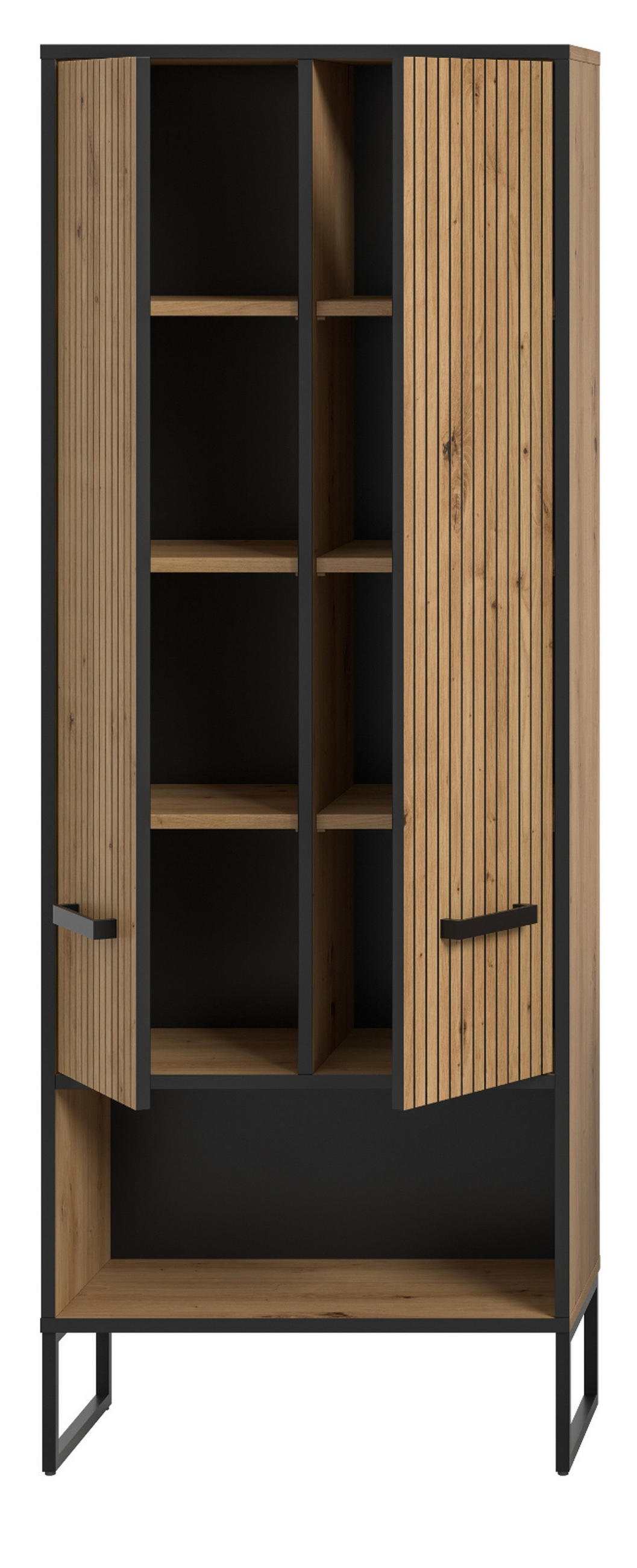 HOCHSCHRANK Eiche Artisan, schwarz 59 cm, Badezimmer Schrank mit Soft-Close - Schwarz/Eiche Artisan, Holzwerkstoff/Kunststoff (59/159/32cm) - Inn.Furn