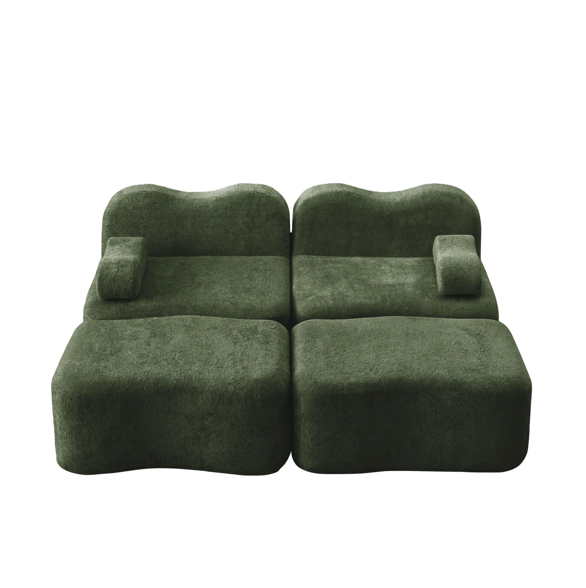 SOFA 192/167/70 cm in Grün aus Samt mit Ottomans - Grün, Textil (167/70/192cm) - Flora Grace