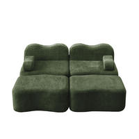 SOFA 192/167/70 cm in Grün aus Samt mit Ottomans - Grün, Textil (167/70/192cm) - Flora Grace