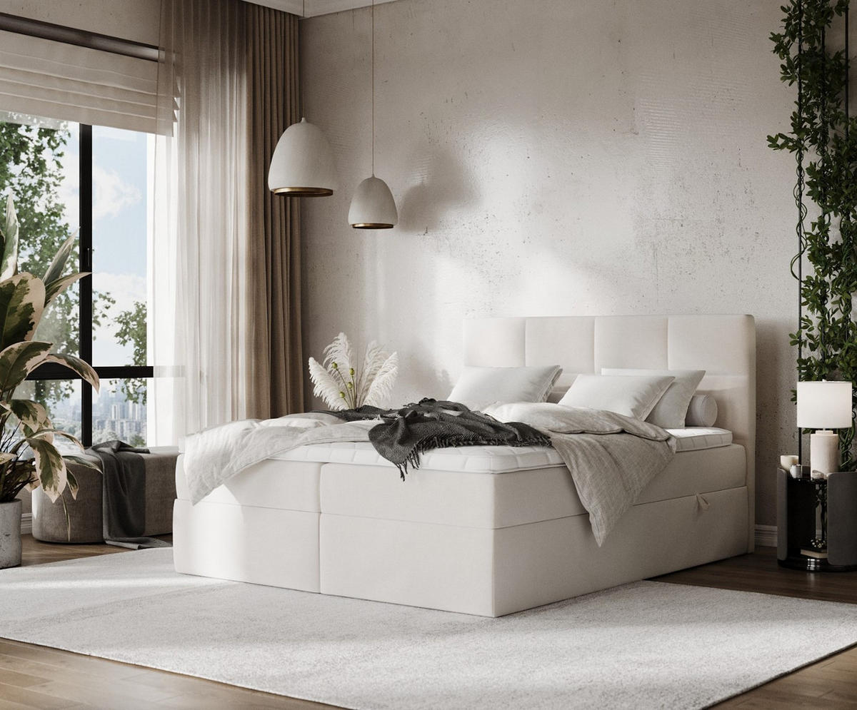 BOXBETT Oris 180/200 cm Creme im Paros Stoff - Creme/Schwarz, Holz/Holzwerkstoff (180/200cm) - AltaBeds