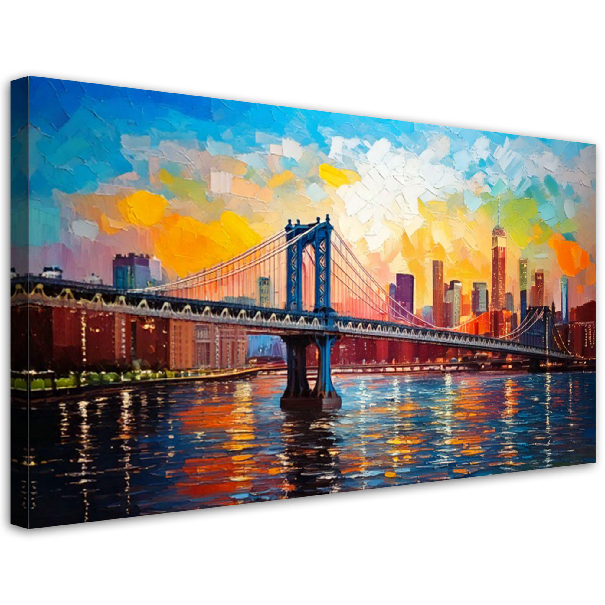 LEINWANDBILD Brücke Landschaft New York 100x50cm - Multicolor, Textil (100/50cm) - Feeby