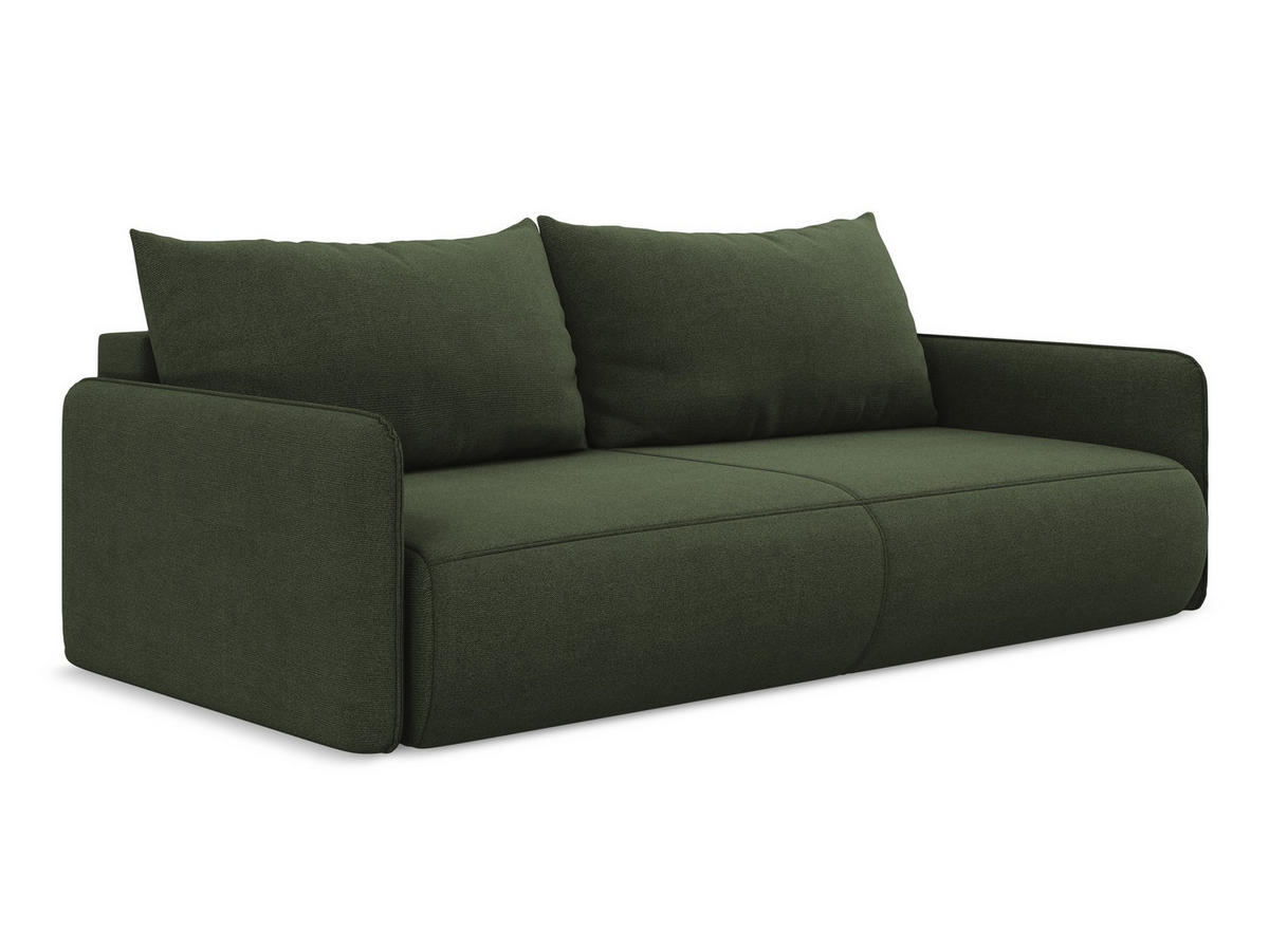 3-SITZER SOFA mit Schlaffunktion Strukturstoff Stoff Grün - Schwarz/Olivgrün, Kunststoff/Textil (216/86/105cm) - Makamii