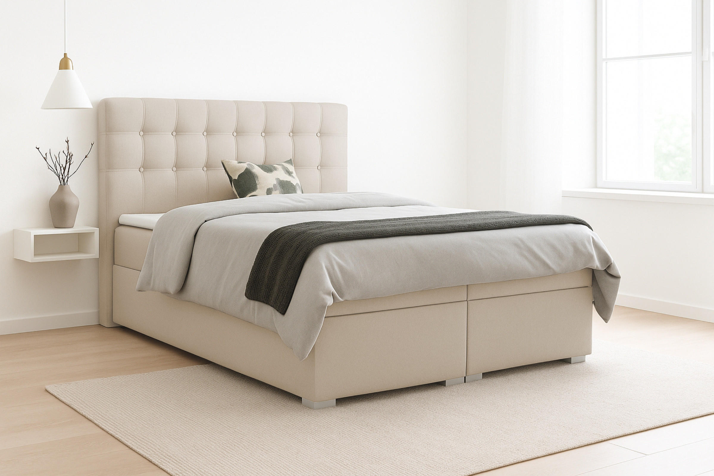 BOXBETT CLAUDIA 120x200 Velour Beige mit Bonell-Federkernmatratzen H3 - Beige, Holzwerkstoff (120/200cm) - Deine Möbel 24