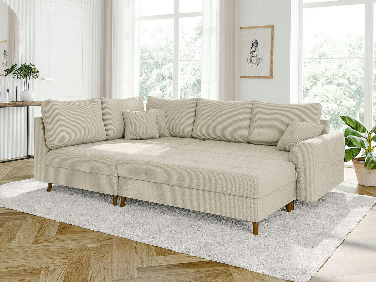 HOCKER Alma Beige Cord - Beige/Braun, Holz/Textil (118/40/73cm) - S-Style Möbel
