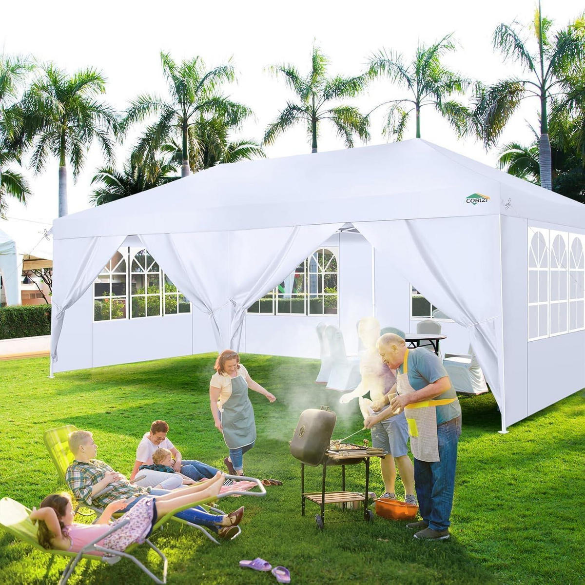 FALTPAVILLON 3 x 6 m Weiß Wasserdicht UV-Schutz - Weiß, Textil (300/300/600cm)