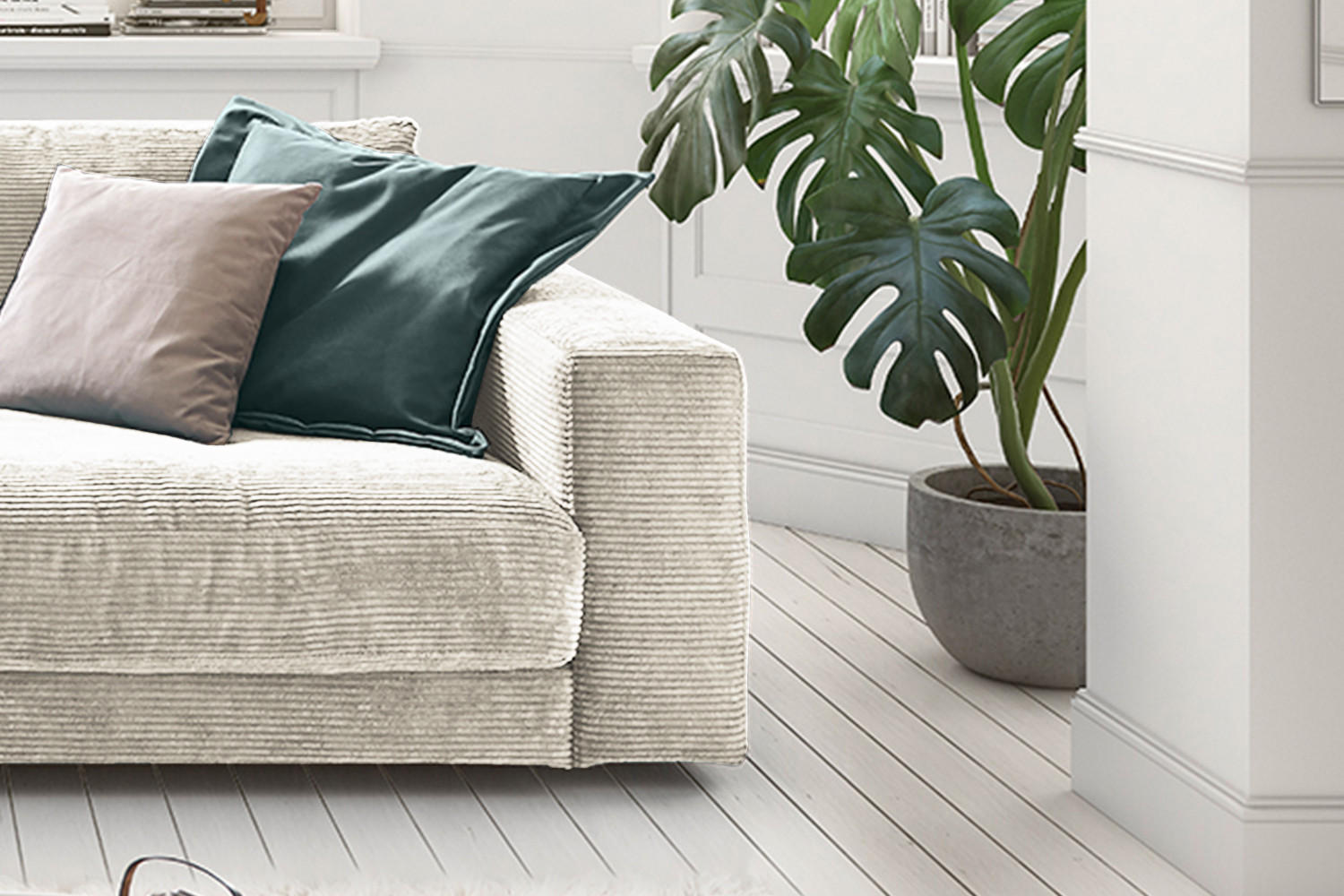SOFA 2-SITZER MADELINE Cremeweiß Cord - Creme/Schwarz, Kunststoff/Textil (230/85/127cm) - KAWOLA