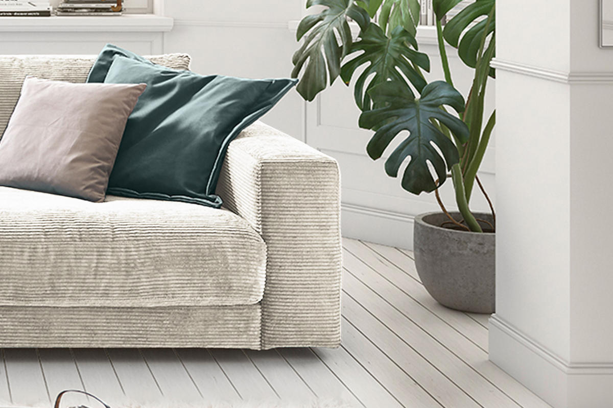 SOFA 2-SITZER MADELINE Cremeweiß Cord - Creme/Schwarz, Kunststoff/Textil (230/85/127cm) - KAWOLA