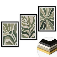 WANDBILDER 3er-Set - 40x60 cm Schwarzer Rahmen - Grüne und beige Pflanzenmuster - Schwarz, Kunststoff (40/60cm) - ArtPrintCave