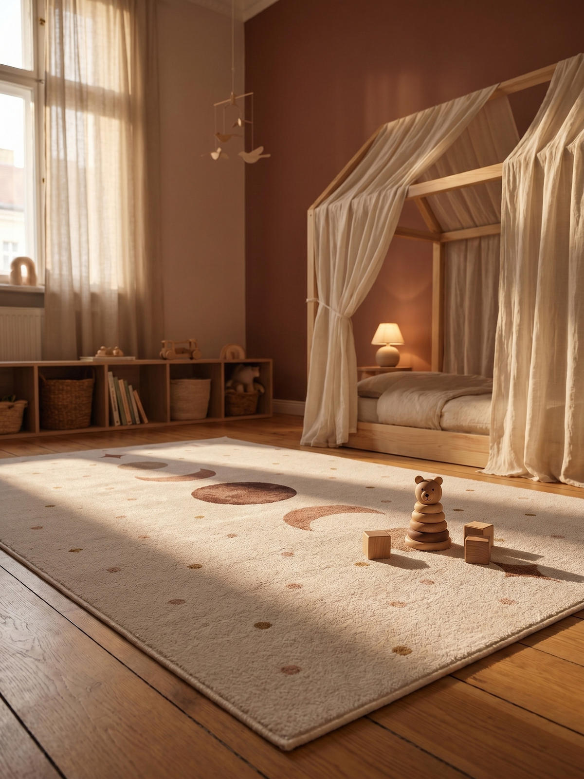 TEPPICH Kurzflor Waschbar TINO in Creme, mit Mondphasen-Motiv, 120 x 170 cm - Beige, Textil (170/120cm) - KADIMA DESIGN