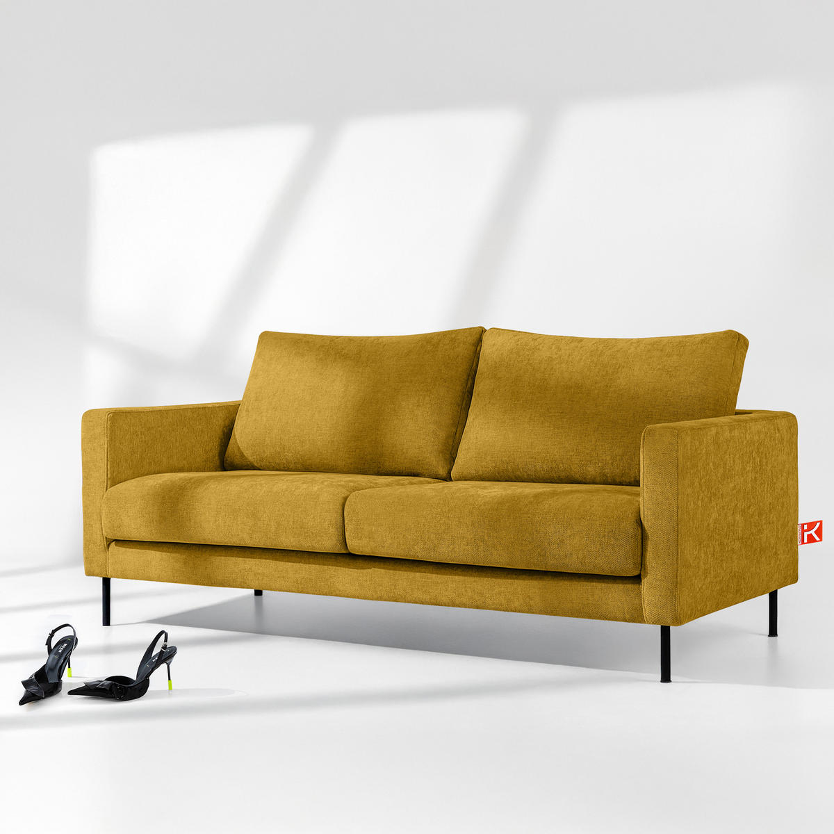 SOFA LUMO, 3-Sitzer, Gelb - Gelb/Schwarz, Holz/Holzwerkstoff (198/90/95cm) - KONSIMO®