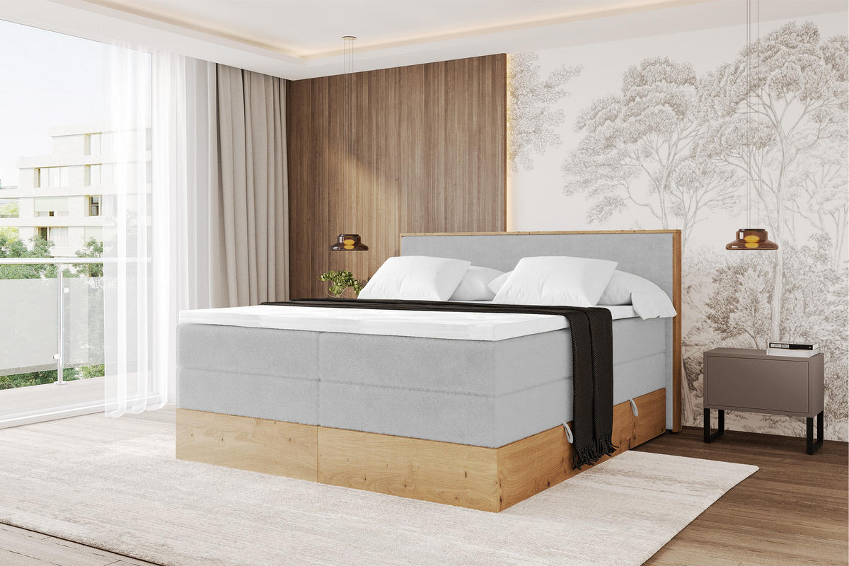 BOXSPRINGBETT LOLLI9 -KING 140x200 - H3/H4 Hellgrau - Hellgrau, Holzwerkstoff (140/200cm) - ALTDECOR