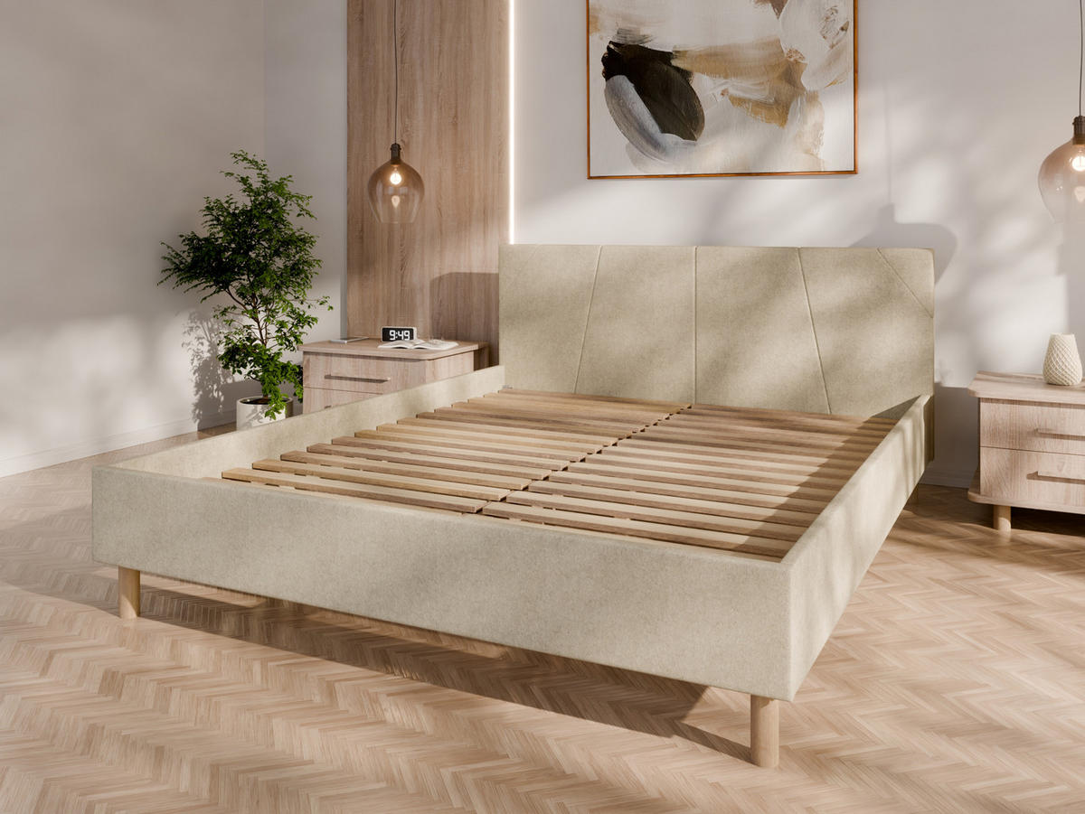 POLSTERBETT ALMORE 160x200cm Elegantes Polsterbett für modernen Wohnstil , ohne matratze, beige - Beige, Holz - Panda Möbel