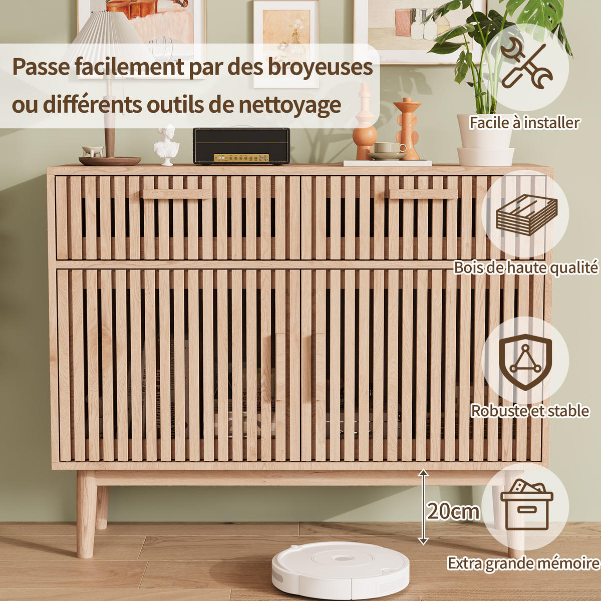 SIDEBOARD 100x35x80 cm 2 Schubladen 2 Türen Holz natur - Naturfarben, Holz (100/80/35cm) - Fortuna Lai