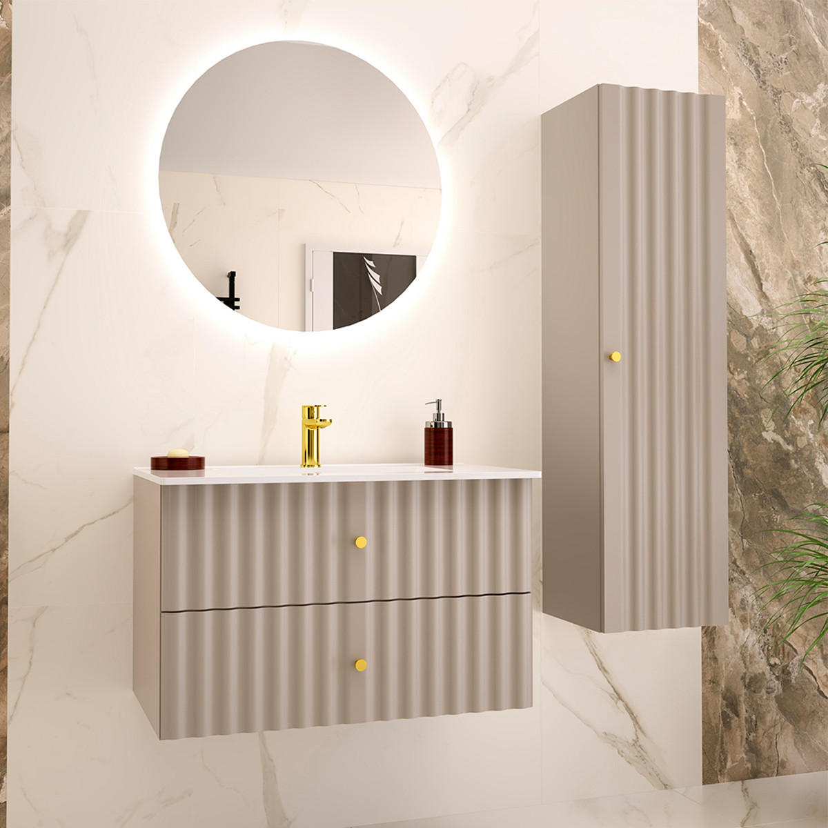 BADMÖBEL Izae 2er-Set Kaschmir - Beige, Holzwerkstoff (80/50/45.8cm) - Petits-meubles