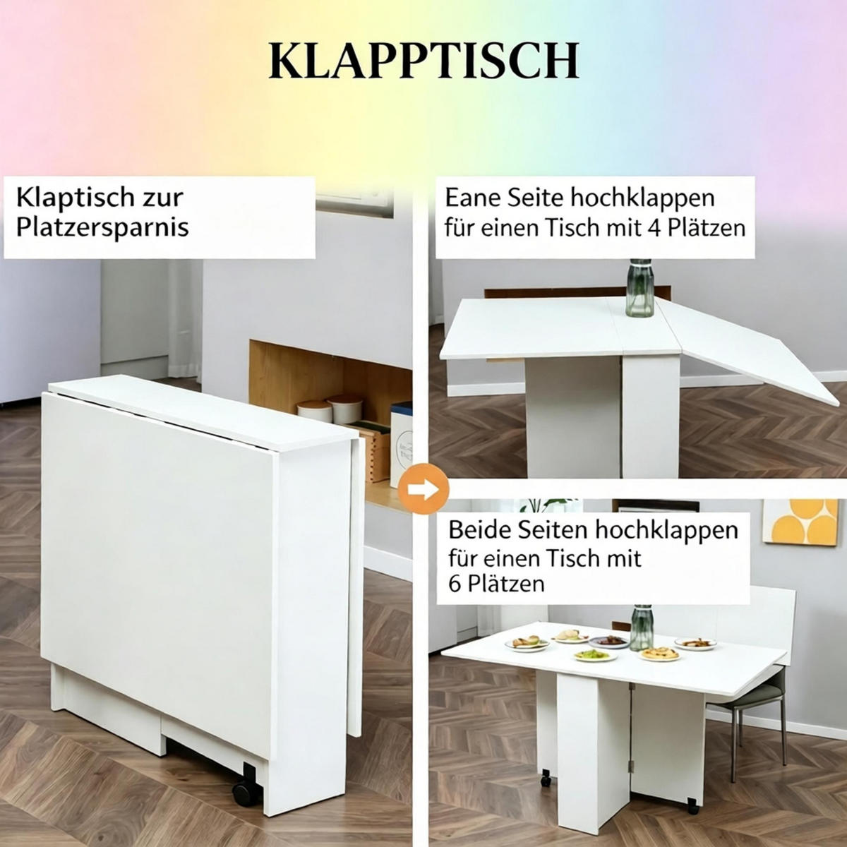 KLAPPTISCH 75-140/75/74 cm mit Rollen DE-39948 Weiß - Weiß, Holzwerkstoff (75/140/74cm) - ComfortXL