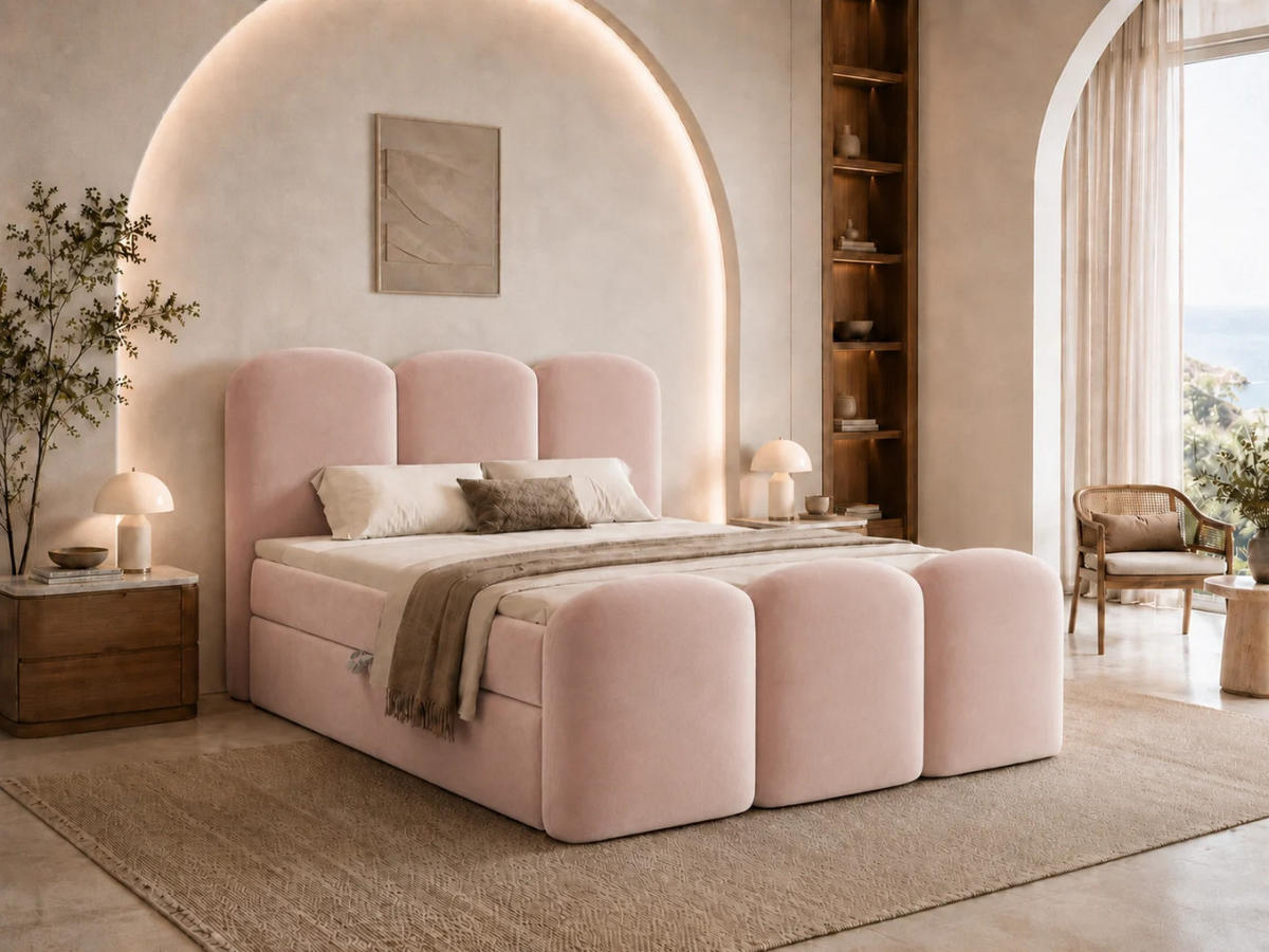 BOXBETT ROYAL 120x200 cm in Rosa, Bettkasten, Topper, Velvet-Stoff - Pink, Holz/Textil (120/200cm) - EMLAR Home
