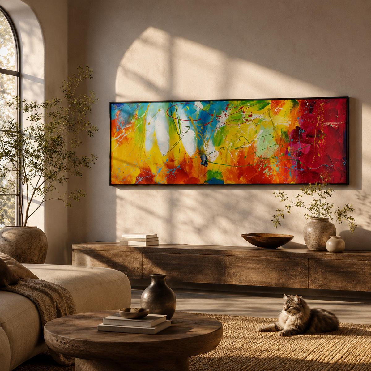 ÖLGEMÄLDE 150/50 cm - Blau/Gelb, Holz/Textil (150/50cm) - KUNSTLOFT