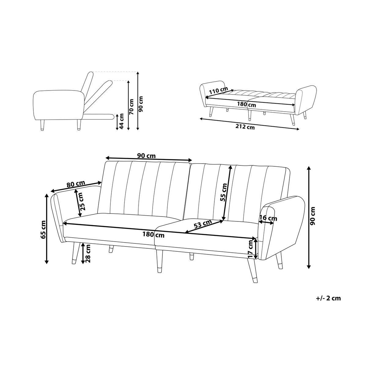 3-SITZER-SCHLAFSOFA Samtstoff Hellblau Vimmerby - Hellblau, Textil (212/90/80cm) - Beliani