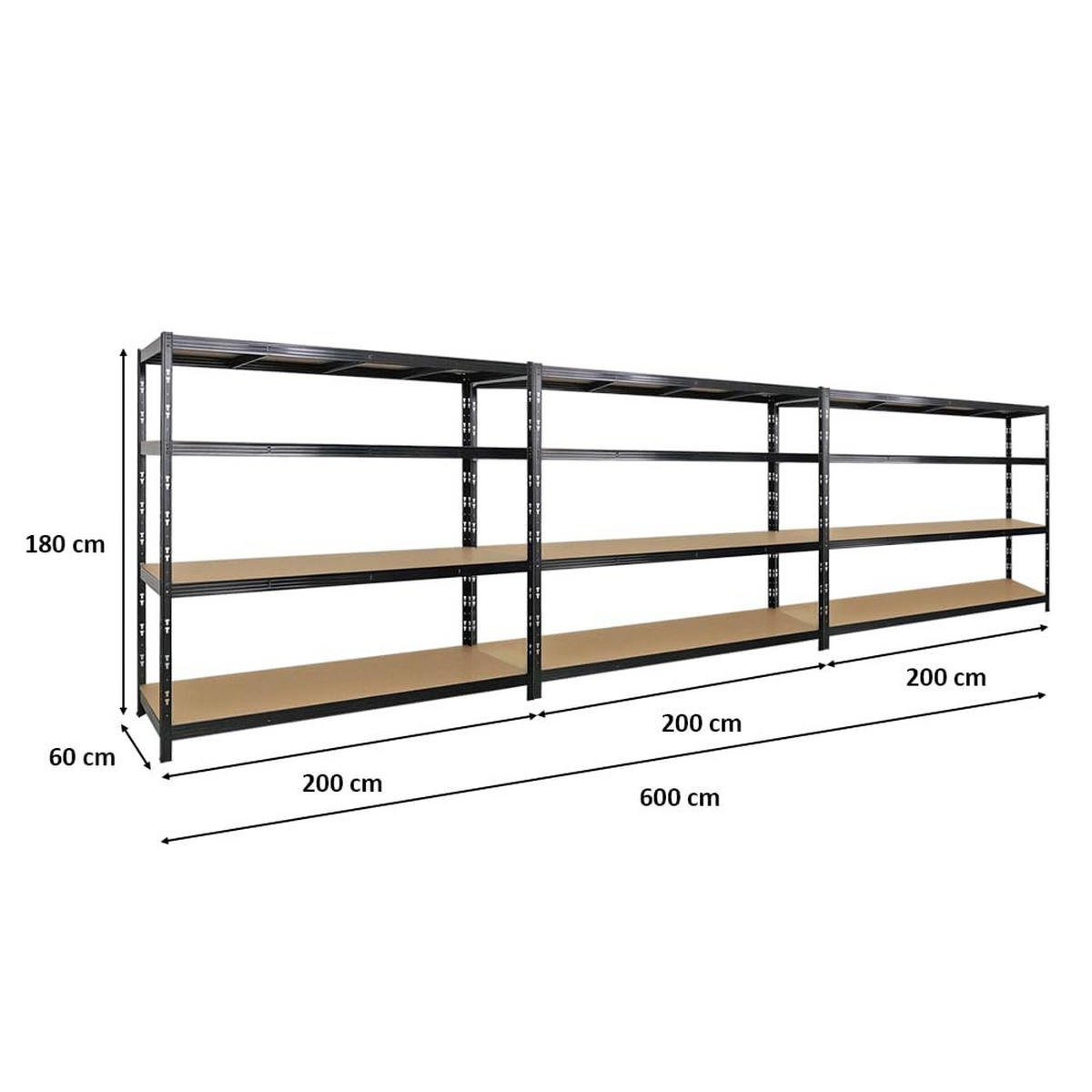 SCHWERLASTREGAL Goliath 3er-Set mit 3x 180x200x60 cm Fachlast 350 kg Schwarz - Schwarz, Metall (600/180/60cm) - PROREGAL