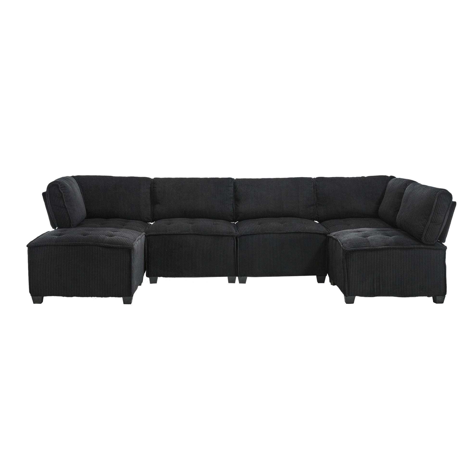 SEDACIA zostava z menčestru, 308/154/81,99 cm čierna, modulárna 6-miestna - čierna, textil (154/82/308cm) - BEAOK
