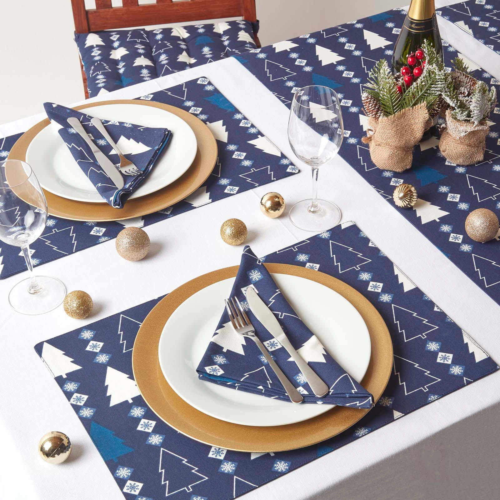 TISCHSET Winterland 4er-Set, blaue Platzsets Weihnachten 30/45 cm - Blau, Textil (30/45cm) - Homescapes