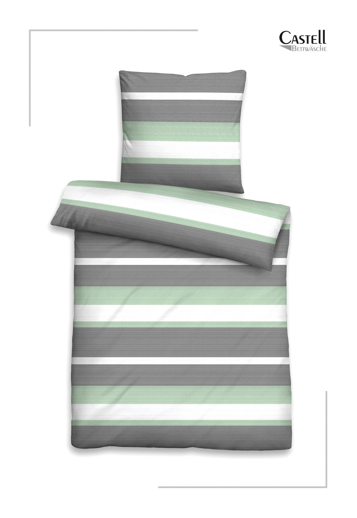 BETTWÄSCHE-GARNITUR Flanell Querstreifen fichte, 135x200 cm + 80x80 cm - Dunkelgrün, Textil (135/200cm) - Castell