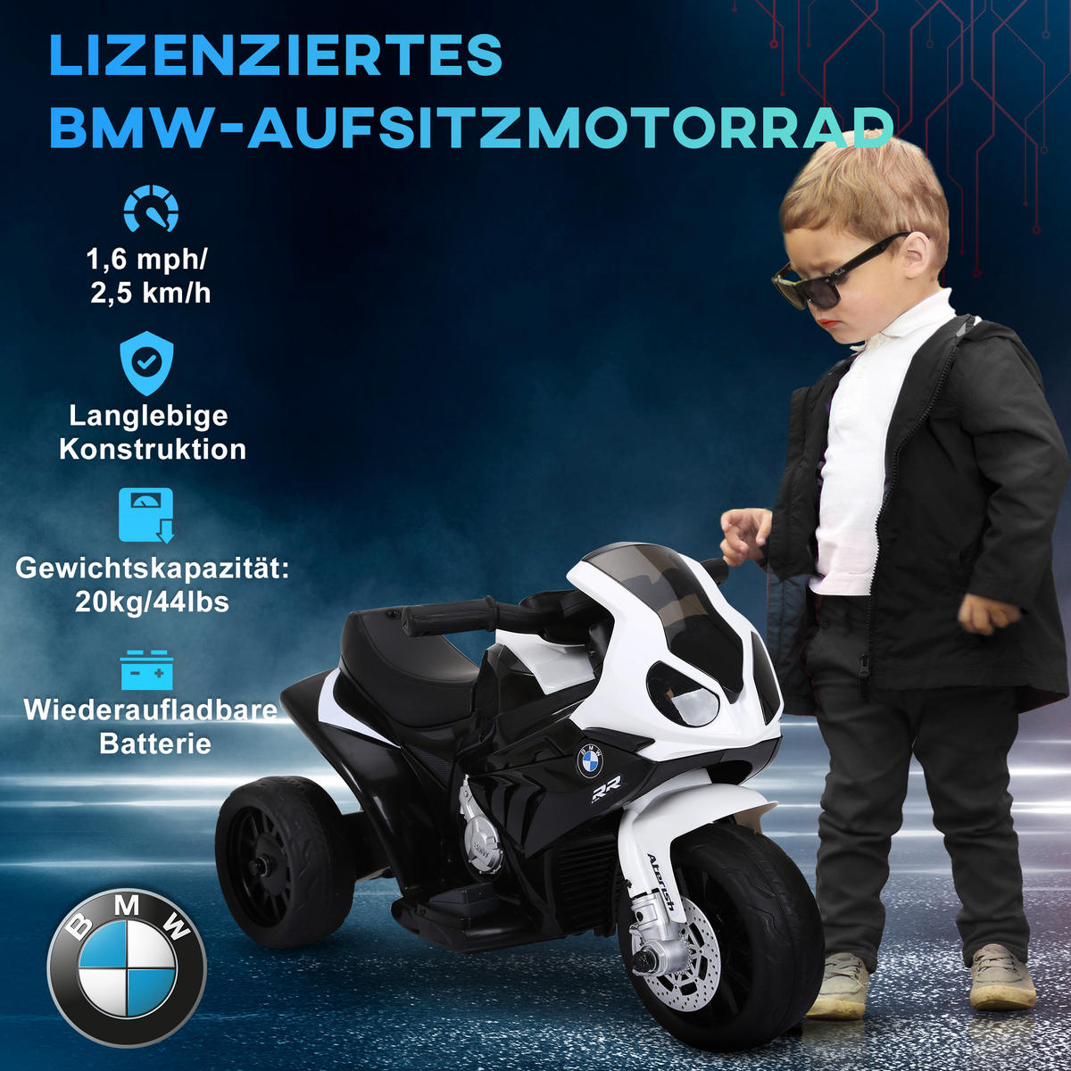 ELEKTRO KINDERMOTORRAD, Schwarz/Rot, PP+ Stahl - Schwarz, Kunststoff (66/37/44cm) - HOMCOM