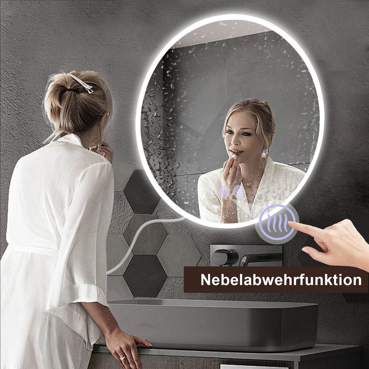 BADEZIMMERSPIEGEL Redfield mit LED-Leuchte Ø60 cm - Weiß, Glas (60/2.9/60cm) - Nettlife