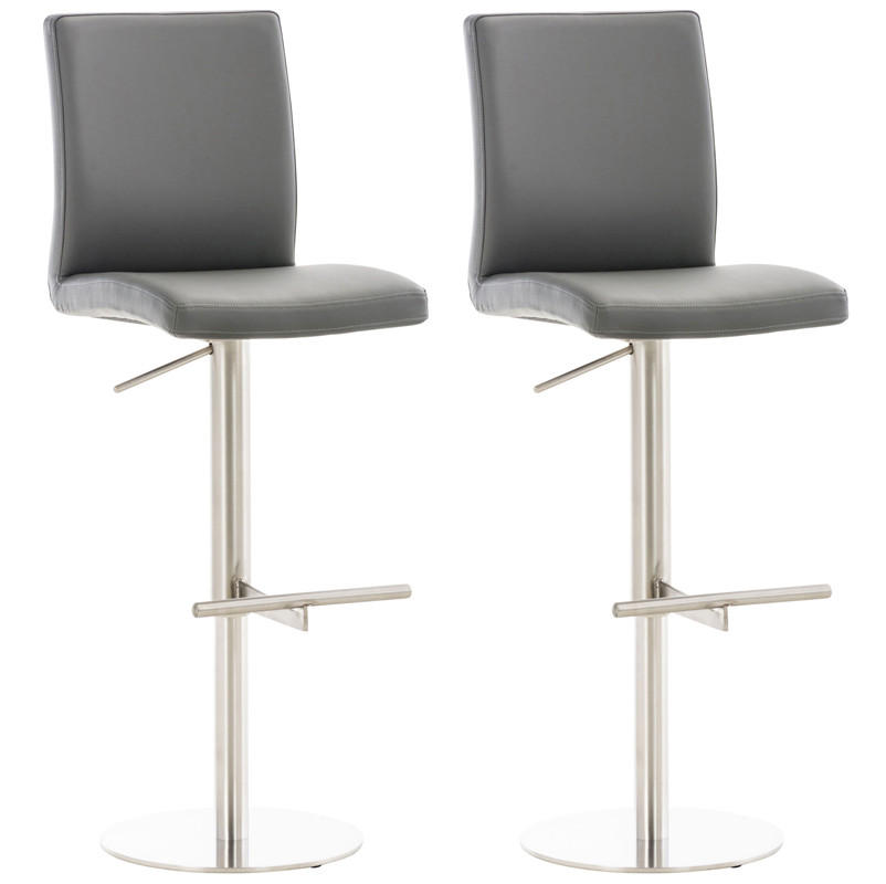 BARHOCKER 2er Set Diver Kunstleder Grau Silber - Grau, Leder/Metall (40/93/49cm) - DELUKE