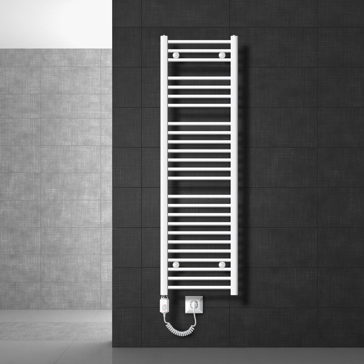 BADHEIZKÖRPER elektrisch Sahara 400x1500 mm Weiß gerade mit Heizstab 900W Digital - Weiß, Metall (3/150/40cm) - LuxeBath