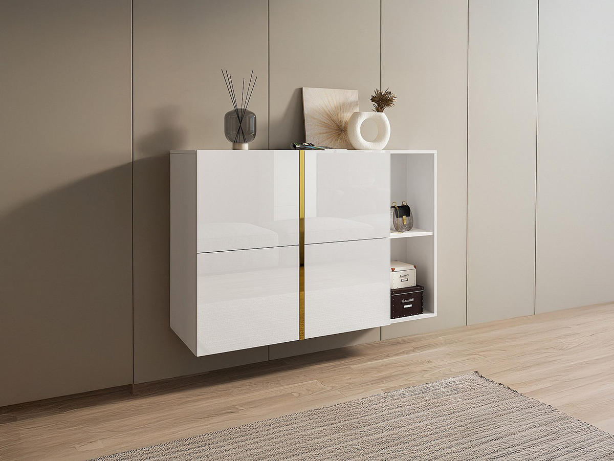 SCHUHSCHRANK - 125.1 x 26.8 - holz - weiß, goldfarben Marzialo - Weiß, Holz (125.1/85/26.8cm) - Vente-Unique