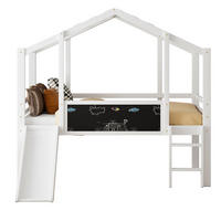 HOCHBETT 90/200 cm Dachboden-Design mit Rutsche und Tafel Weiß mit Matratze - Weiß, Holzwerkstoff (90/200cm) - OKWISH