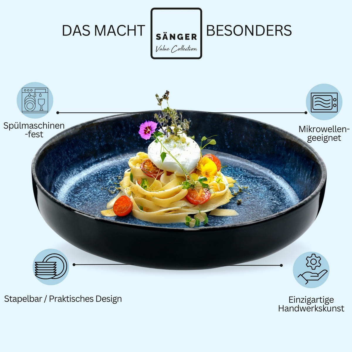 PASTASCHALEN SET OSAKA - 6 teilig aus Steingut - Blau, Stein (22cm) - Sänger