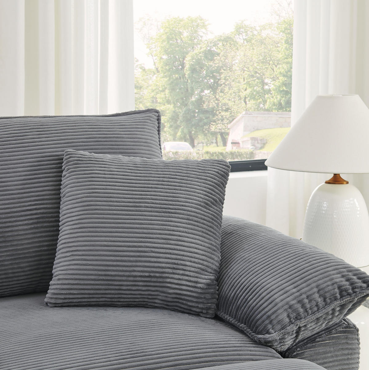 SESSEL aus Stoff mit modularem Hocker, Seitentaschen und weicher Polsterung, Hellgrau - Hellgrau, Textil (156/65/125cm) - Redom