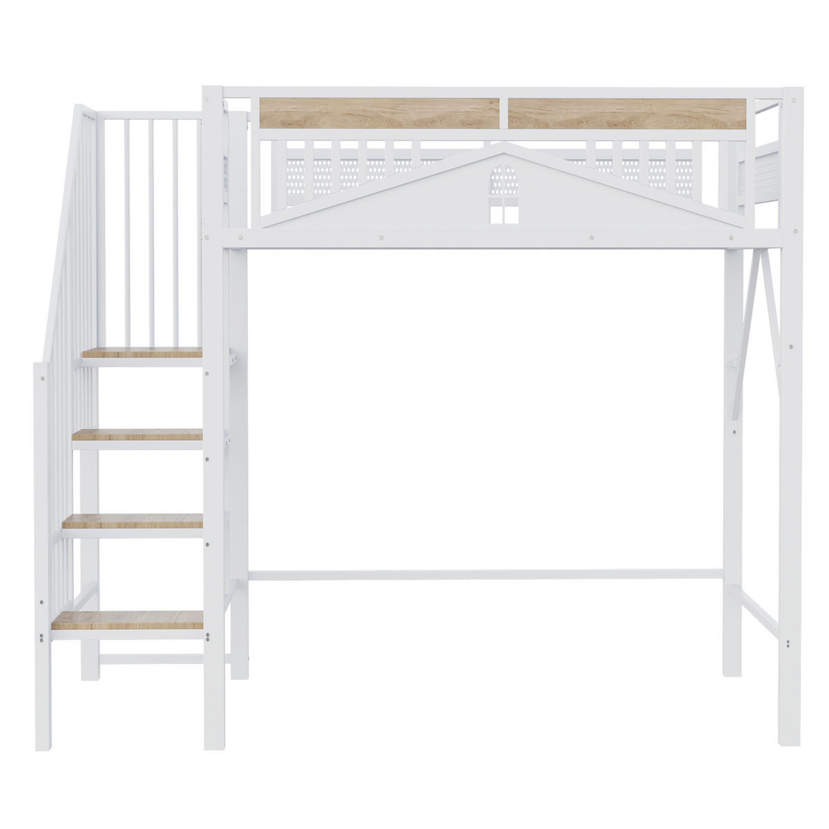HOCHBETT 90/200 cm weiß aus Metall und Holz mit Stauraumleiter - Weiß, Metall (90/200cm) - OKWISH