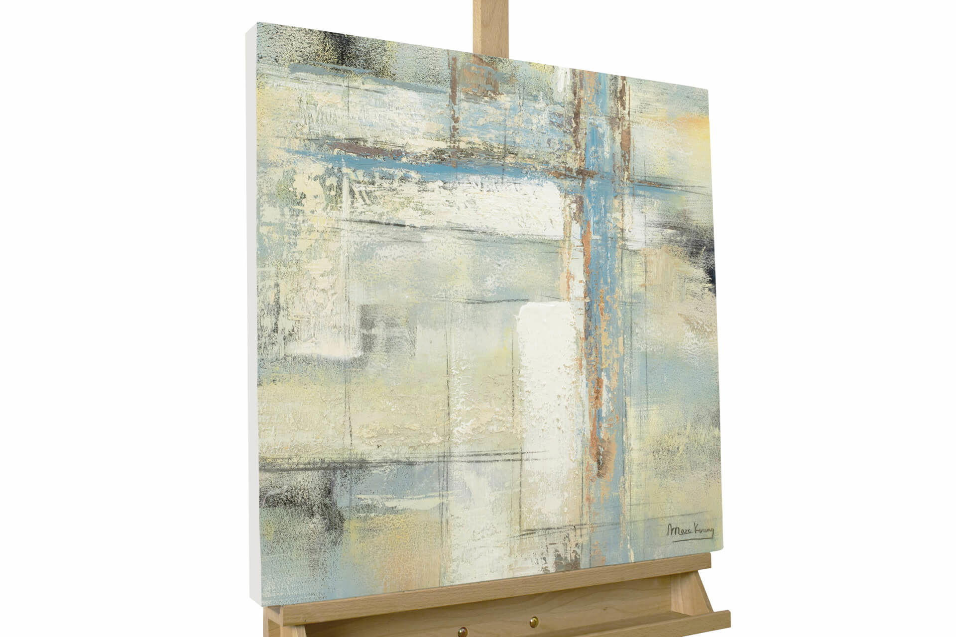 ACRYLBILD HANDGEMALT 60/60 cm - Blau/Beige, Holz/Textil (1.1/60cm) - KUNSTLOFT