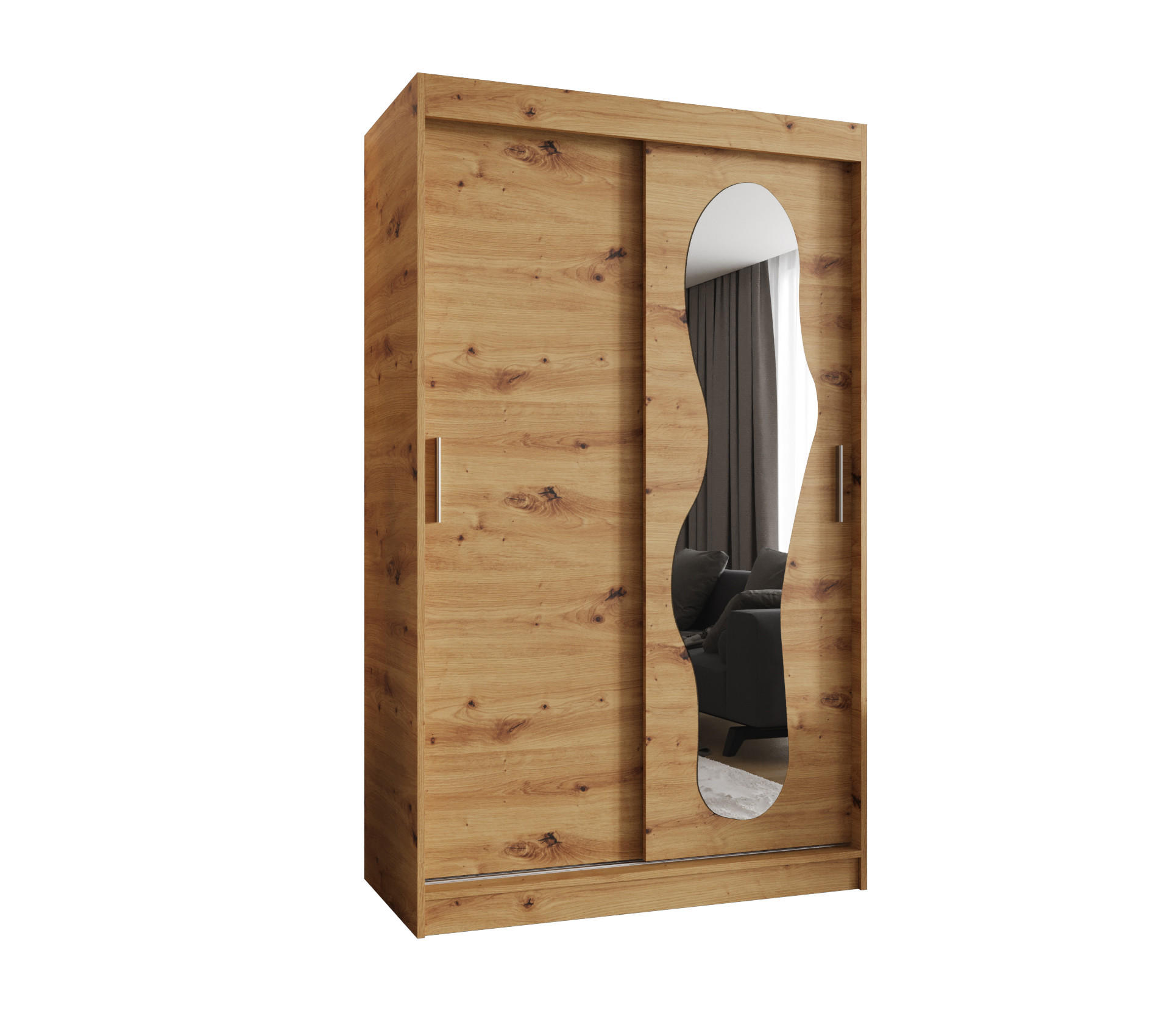 SCHWEBETÜRENSCHRANK 200/120/62 2-türig - Silberfarben/Eiche Artisan, Holz (120/200/62cm) - MÖBEL KRYSPOL