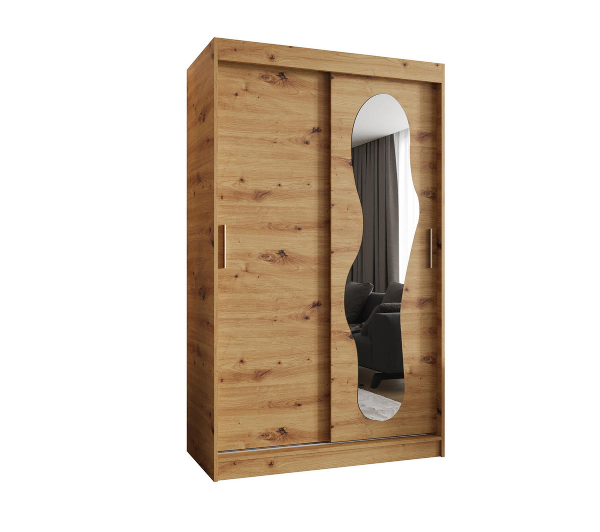 SCHWEBETÜRENSCHRANK 200/120/62 2-türig - Silberfarben/Eiche Artisan, Holz (120/200/62cm) - MÖBEL KRYSPOL